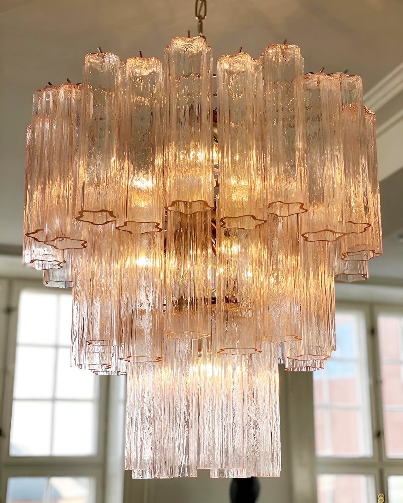 Veloraria Chandelier Pink Glass Tubes Layered Modern