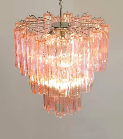 Veloraria Chandelier Pink Glass Tubes Layered Modern