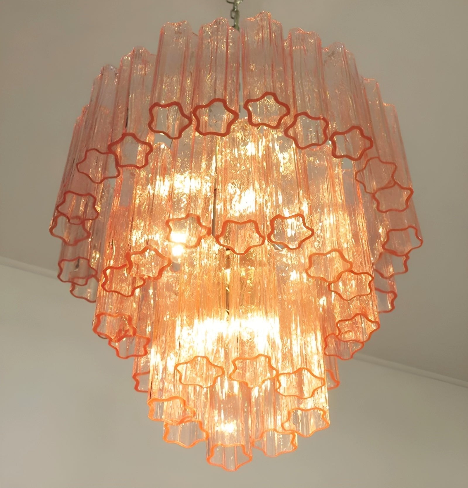 Veloraria Chandelier Pink Glass Tubes Layered Modern