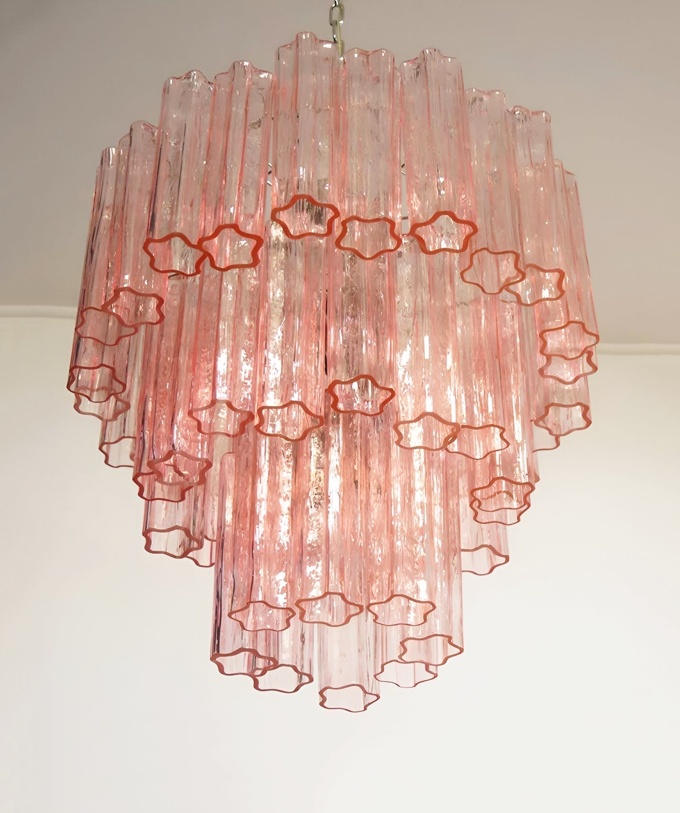 Veloraria Chandelier Pink Glass Tubes Layered Modern