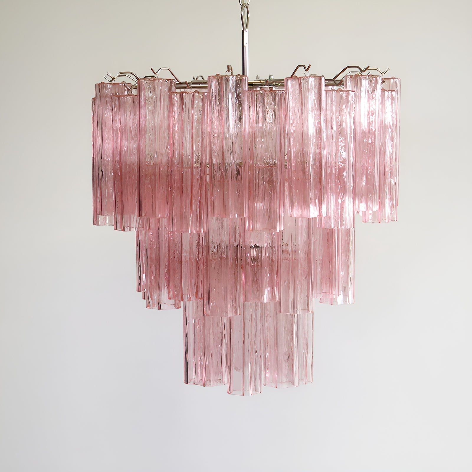 Veloraria Chandelier Pink Glass Tubes Layered Modern
