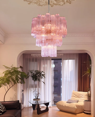 Veloraria Chandelier Pink Glass Tubes Layered Modern