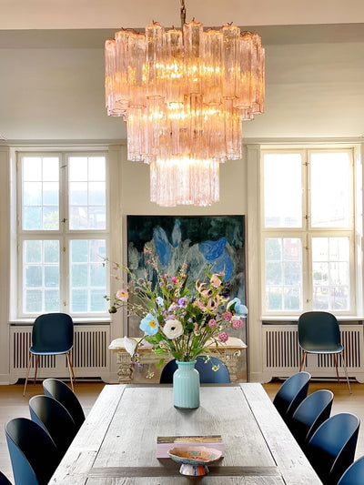 Veloraria Chandelier Pink Glass Tubes Layered Modern