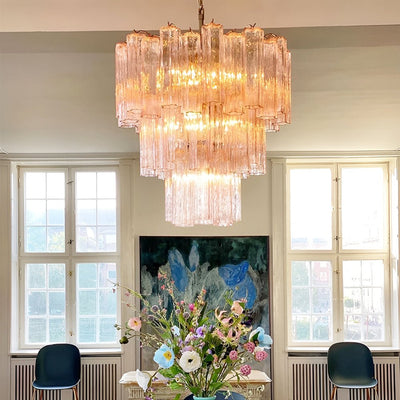 Veloraria Chandelier Pink Glass Tubes Layered Modern