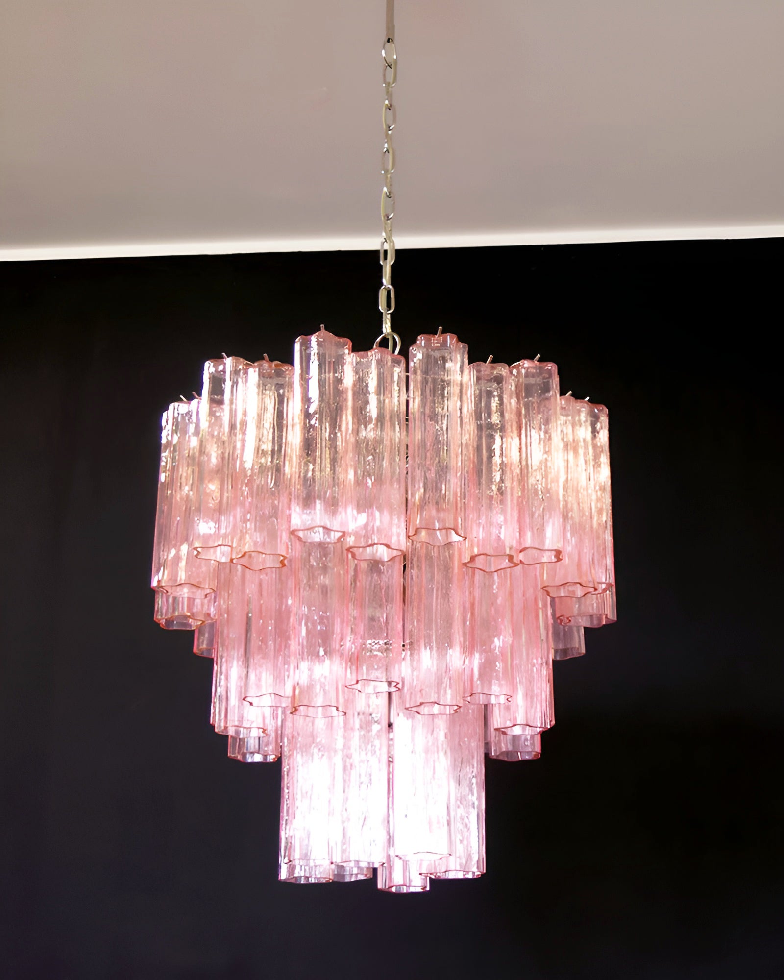 Veloraria Chandelier Pink Glass Tubes Layered Modern