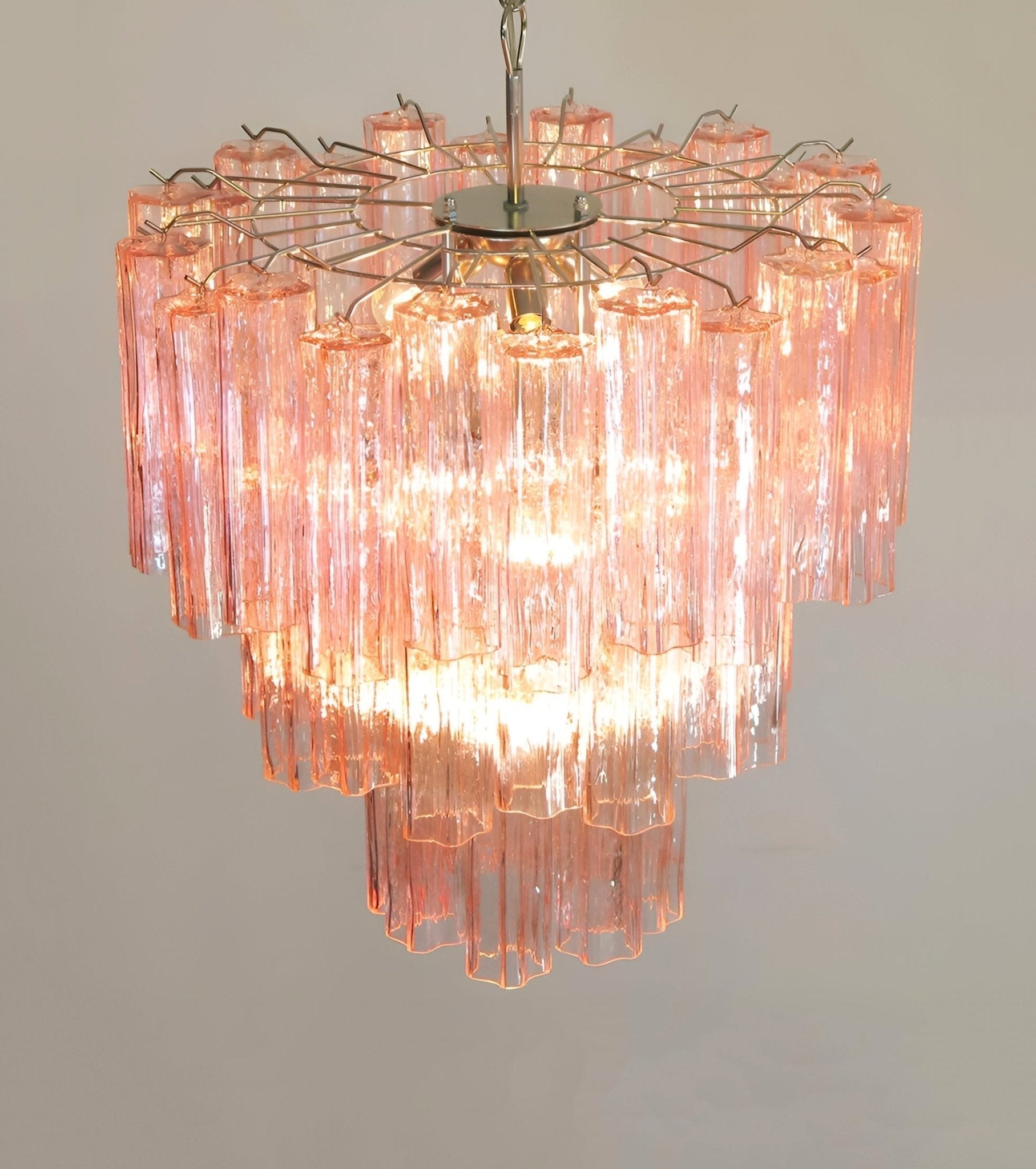 Veloraria Chandelier Pink Glass Tubes Layered Modern