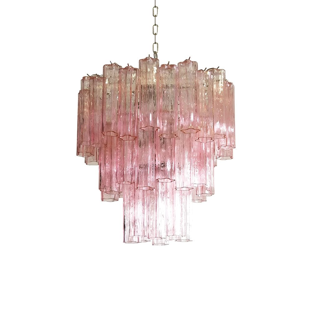 Veloraria Chandelier Pink Glass Tubes Layered Modern