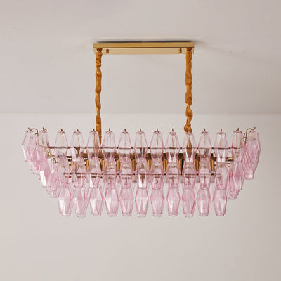 Eireora Chandelier Rose Prism Glass Rectangular Layered