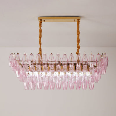 Eireora Chandelier Rose Prism Glass Rectangular Layered