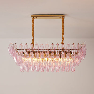 Eireora Chandelier Rose Prism Glass Rectangular Layered
