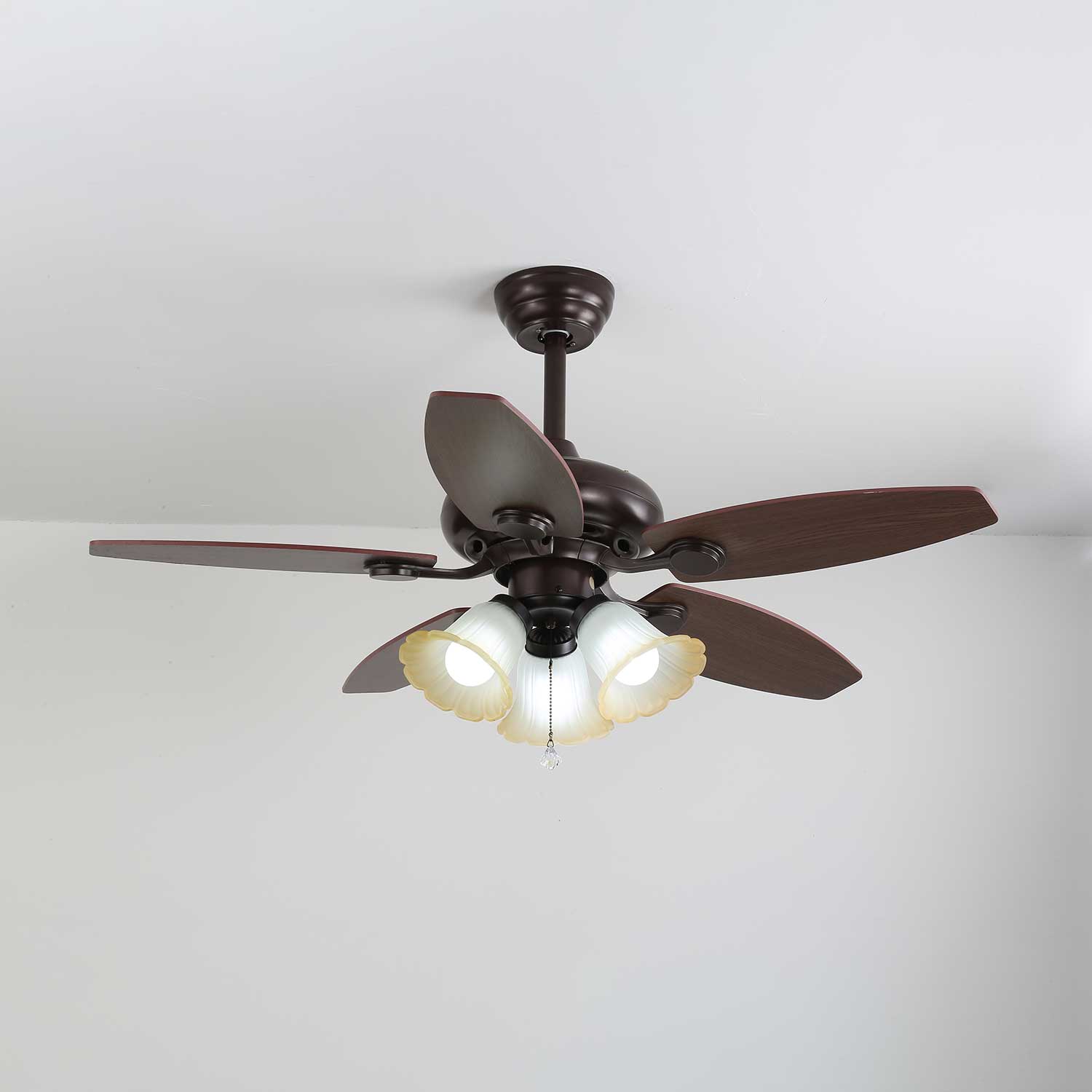 Elviveon Vintage Wood Glass Ceiling Fan Light
