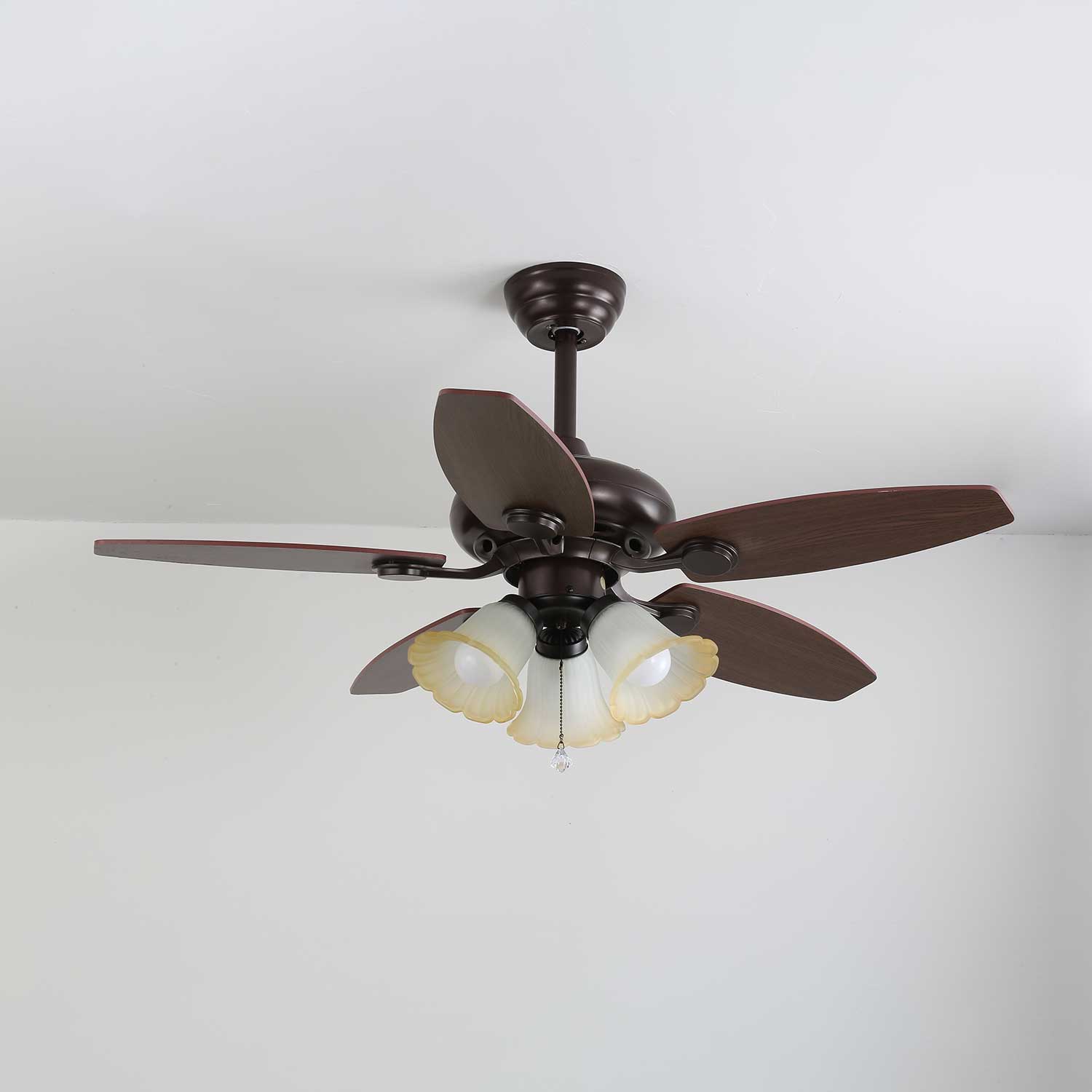 Elviveon Vintage Wood Glass Ceiling Fan Light