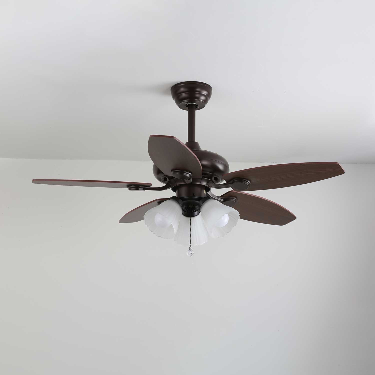 Elviveon Vintage Wood Glass Ceiling Fan Light