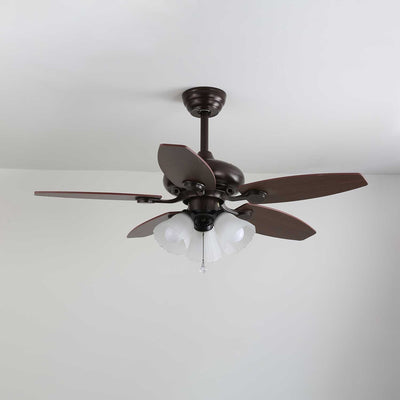 Elviveon Vintage Wood Glass Ceiling Fan Light