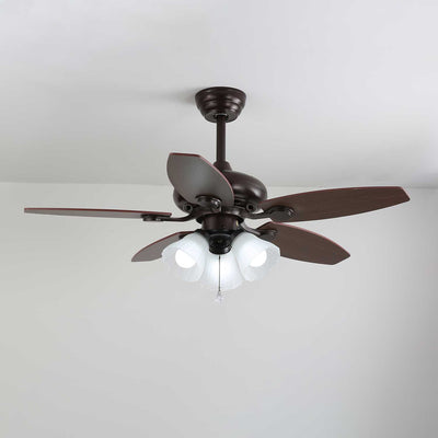 Elviveon Vintage Wood Glass Ceiling Fan Light