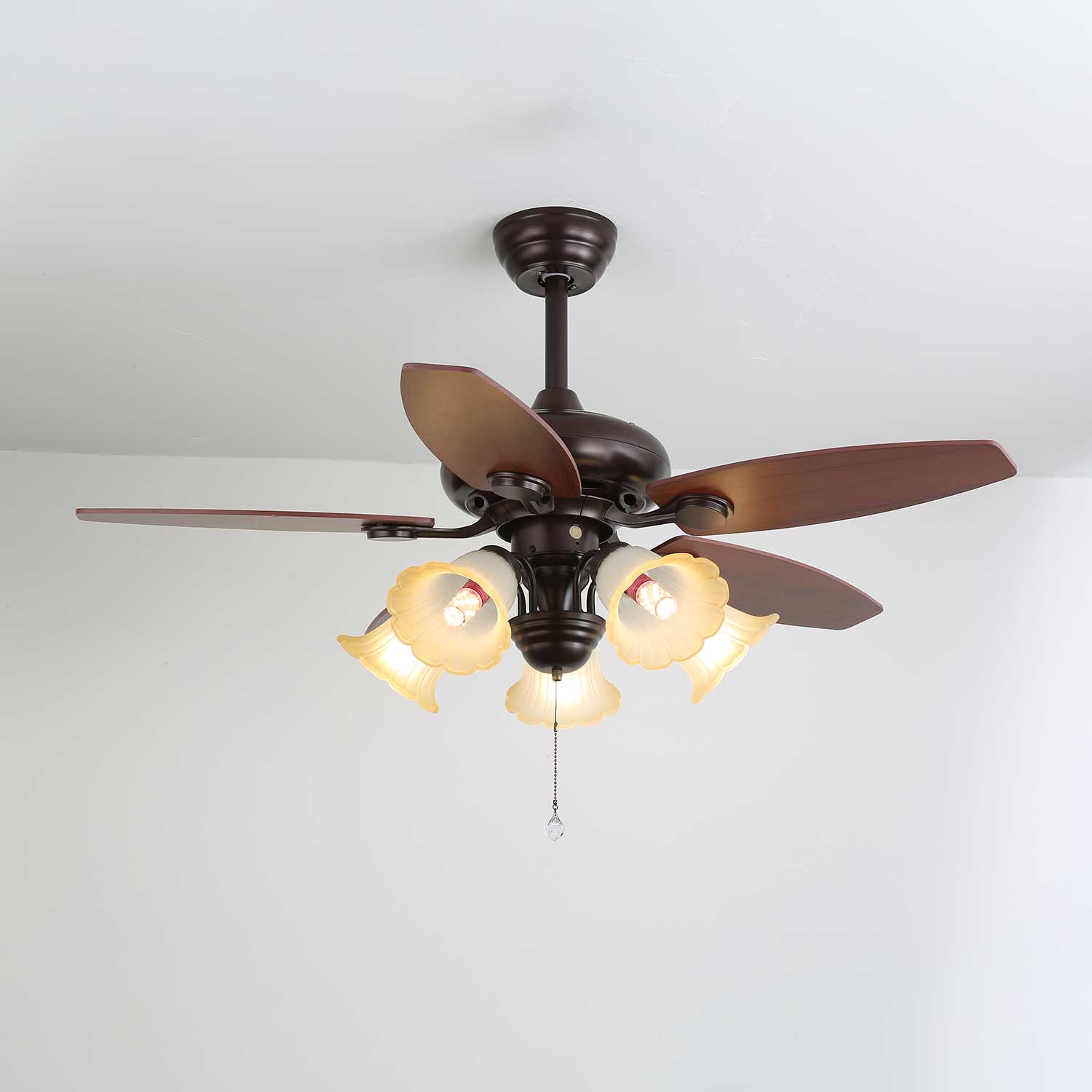 Elviveon Vintage Wood Glass Ceiling Fan Light