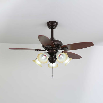 Elviveon Vintage Wood Glass Ceiling Fan Light