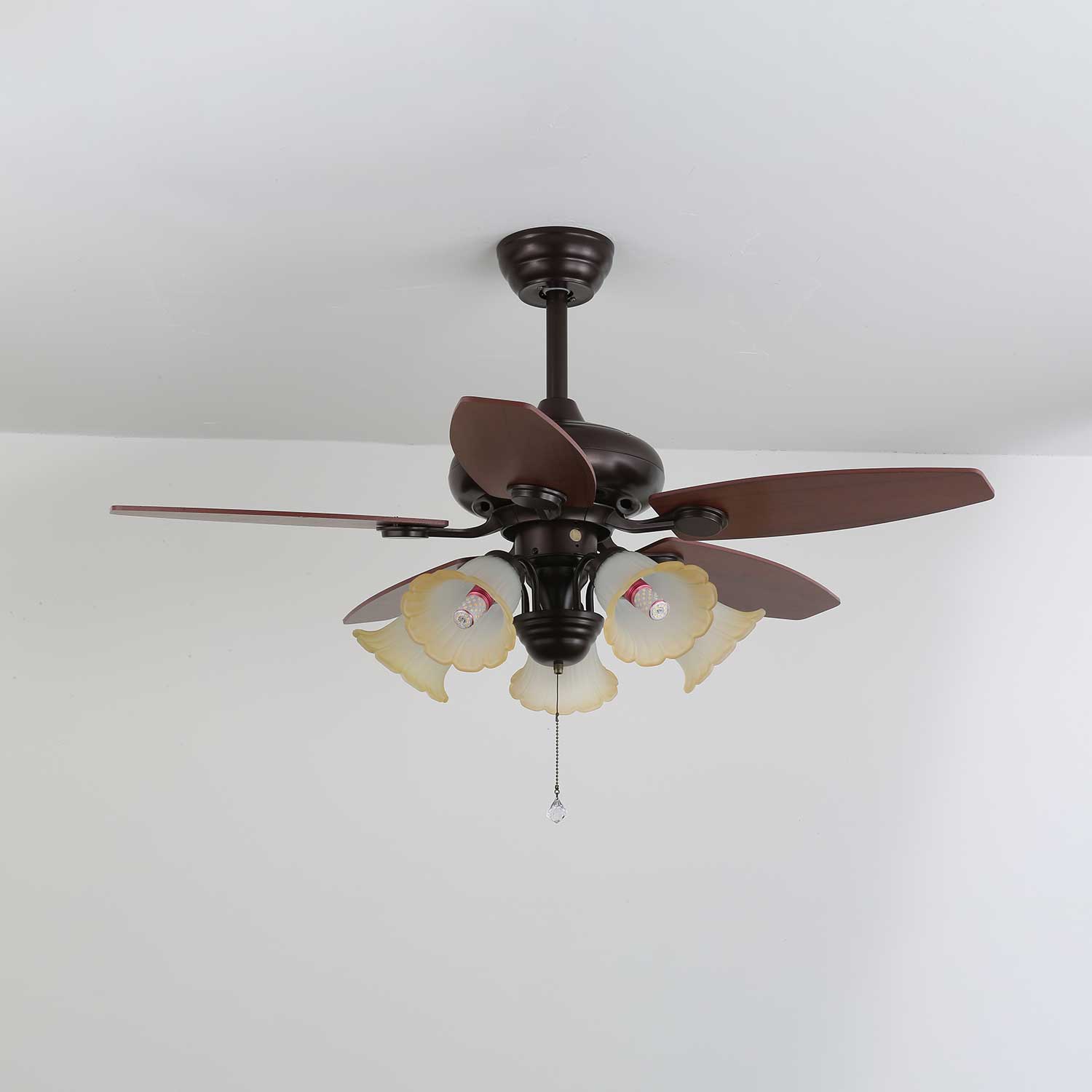 Elviveon Vintage Wood Glass Ceiling Fan Light