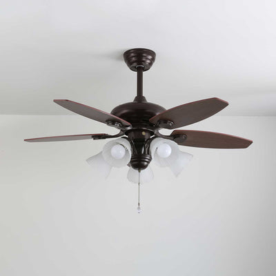 Elviveon Vintage Wood Glass Ceiling Fan Light