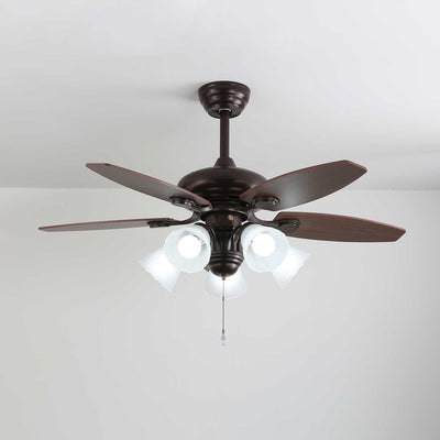 Elviveon Vintage Wood Glass Ceiling Fan Light