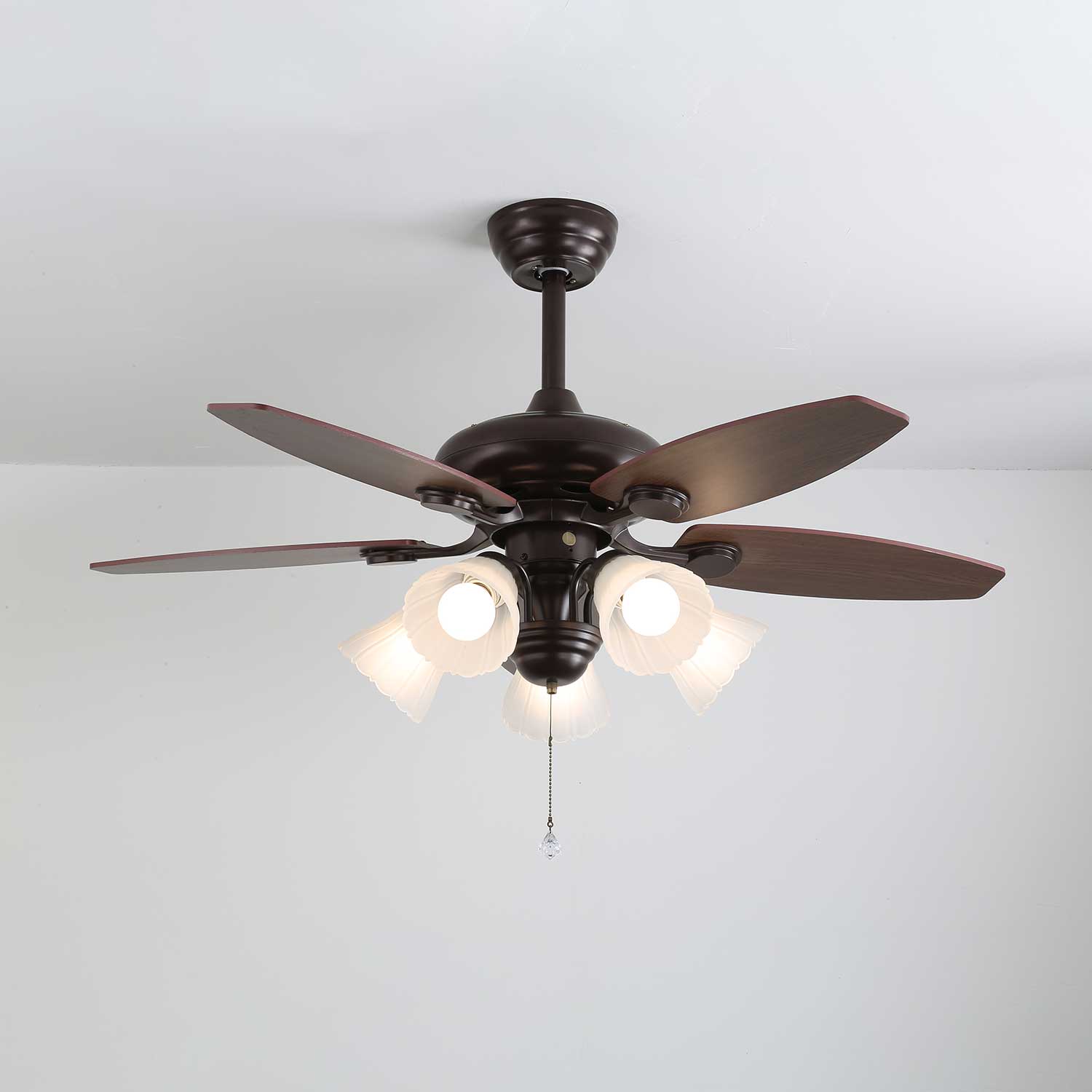 Elviveon Vintage Wood Glass Ceiling Fan Light