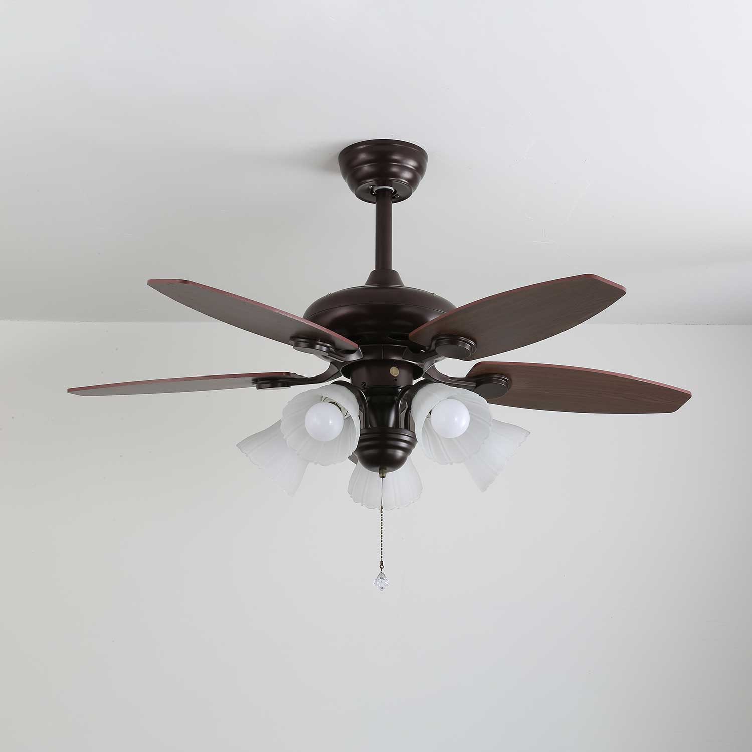 Elviveon Vintage Wood Glass Ceiling Fan Light