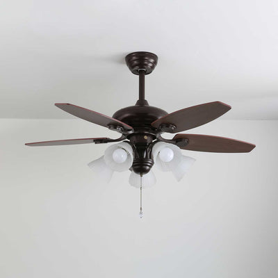 Elviveon Vintage Wood Glass Ceiling Fan Light