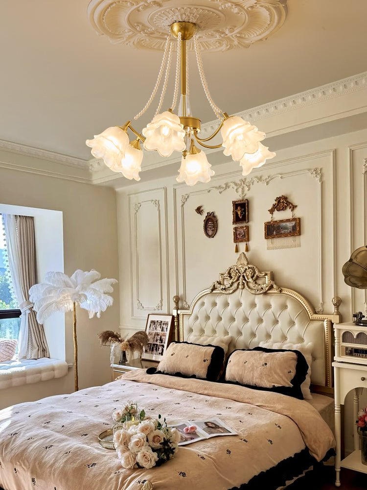 Allirila Traditional Elegance  Vintage Bloom Pearls Glass Chandelier