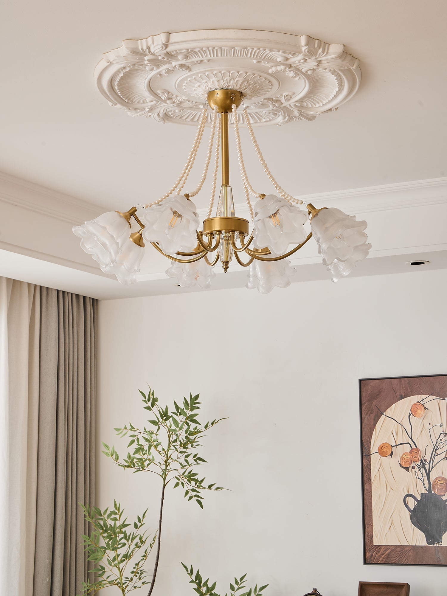 Allirila Traditional Elegance  Vintage Bloom Pearls Glass Chandelier