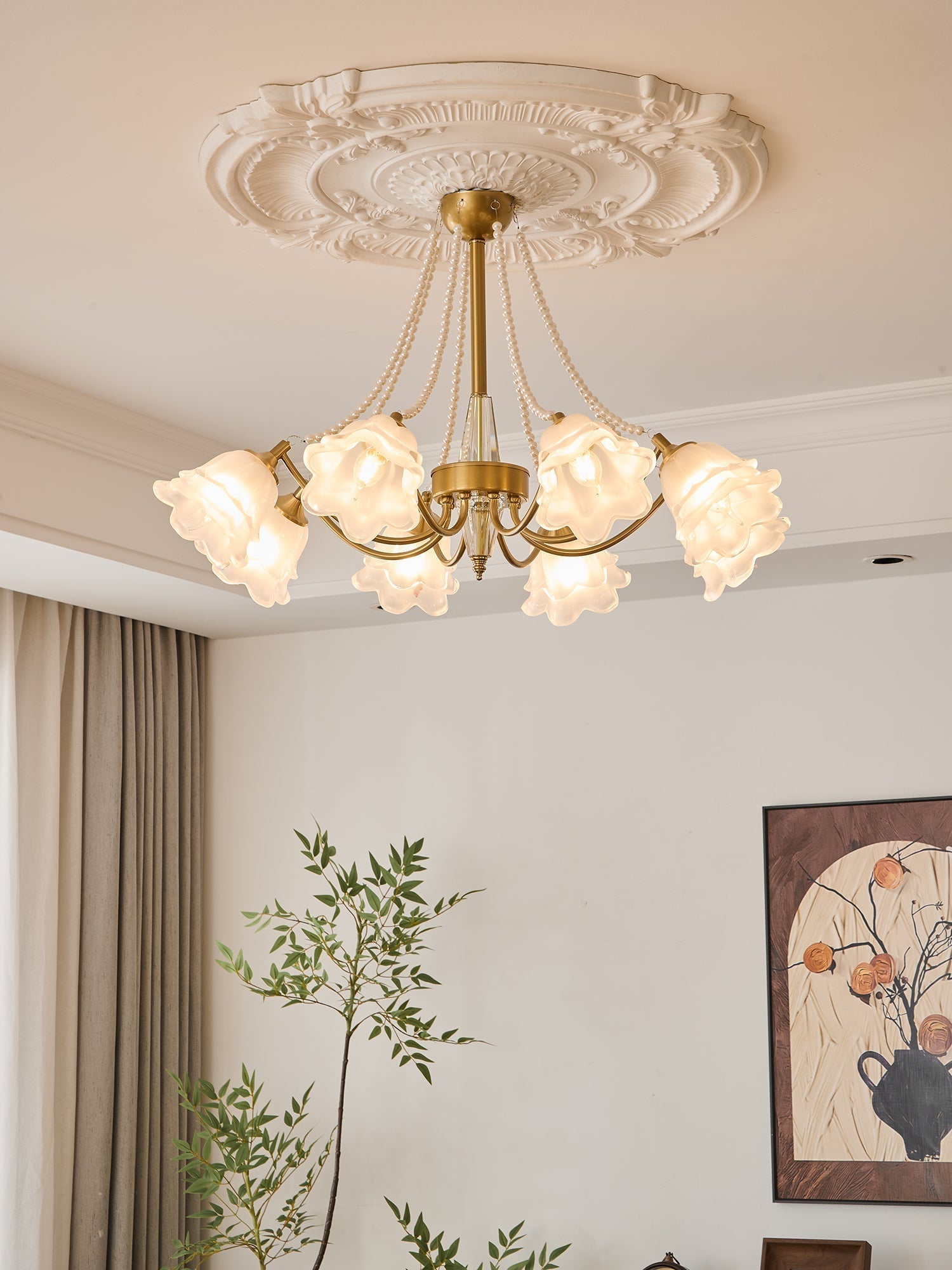 Allirila Traditional Elegance  Vintage Bloom Pearls Glass Chandelier