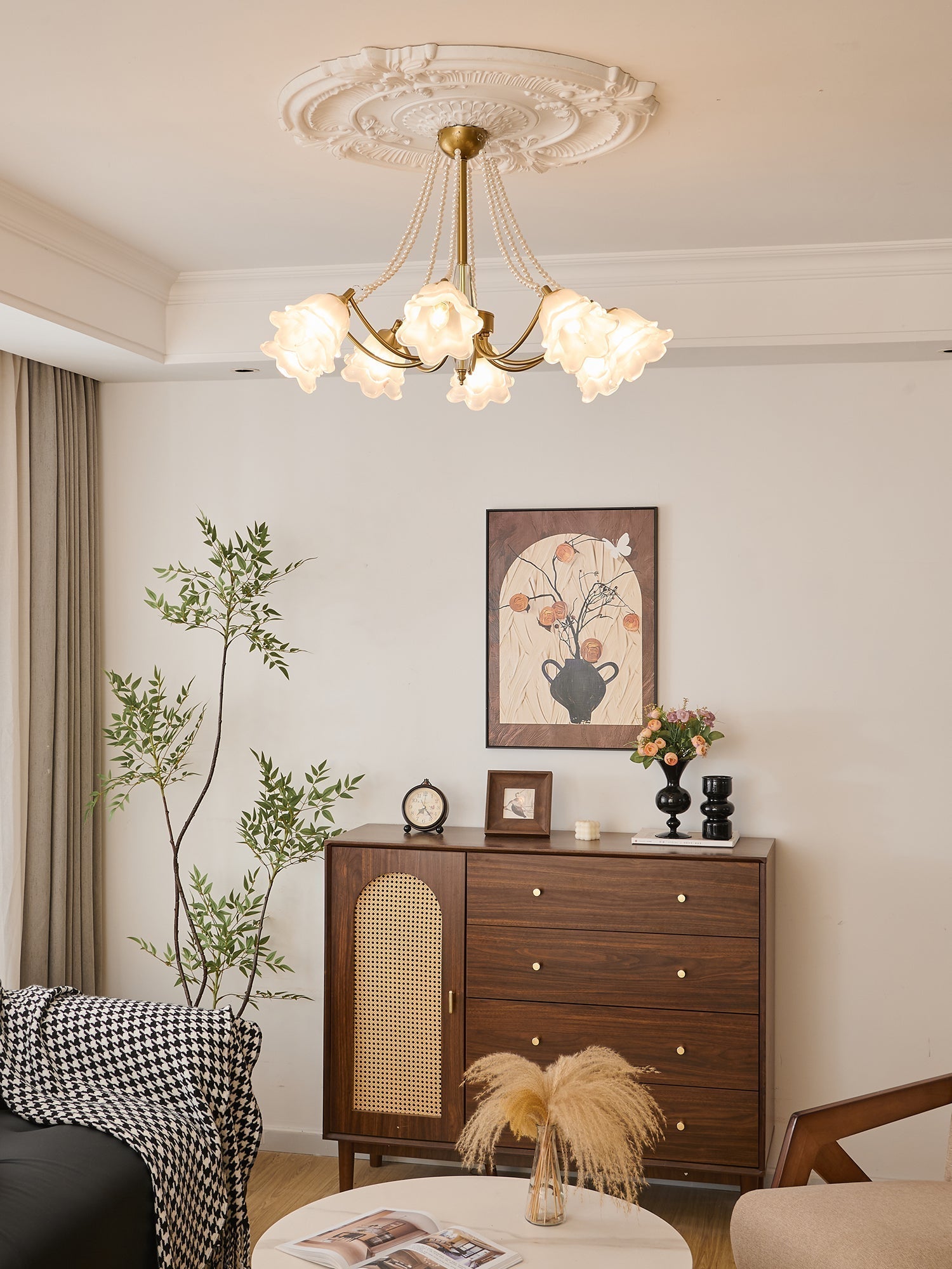 Allirila Traditional Elegance  Vintage Bloom Pearls Glass Chandelier