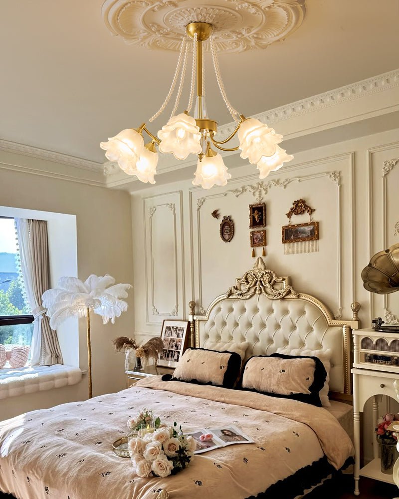Allirila Traditional Elegance  Vintage Bloom Pearls Glass Chandelier