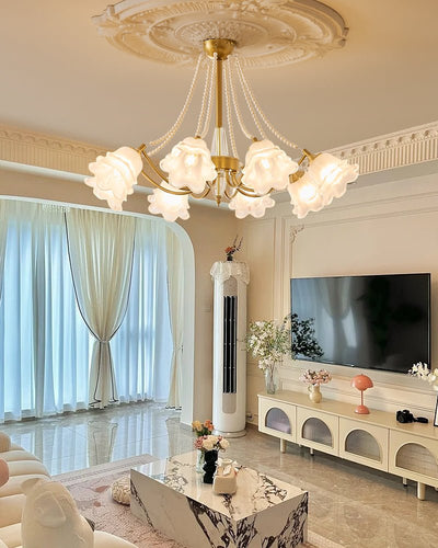 Allirila Traditional Elegance  Vintage Bloom Pearls Glass Chandelier