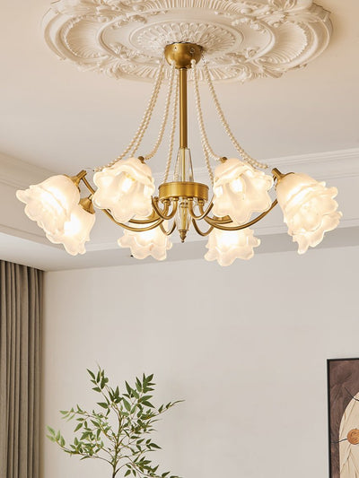 Allirila Traditional Elegance  Vintage Bloom Pearls Glass Chandelier