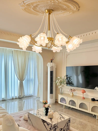 Allirila Traditional Elegance  Vintage Bloom Pearls Glass Chandelier