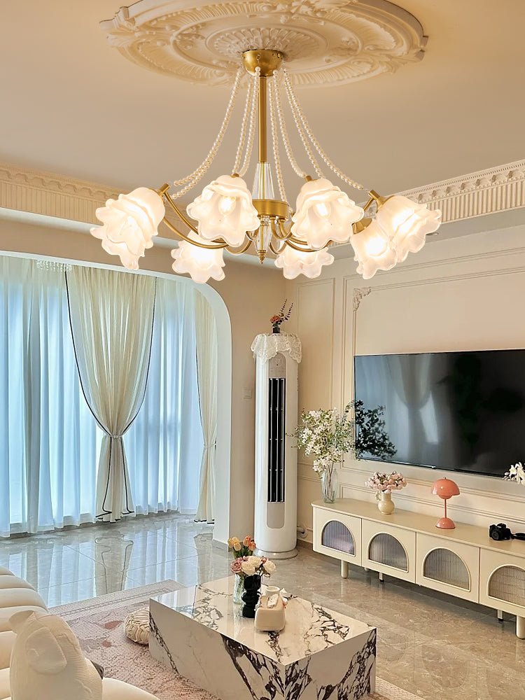 Allirila Traditional Elegance  Vintage Bloom Pearls Glass Chandelier