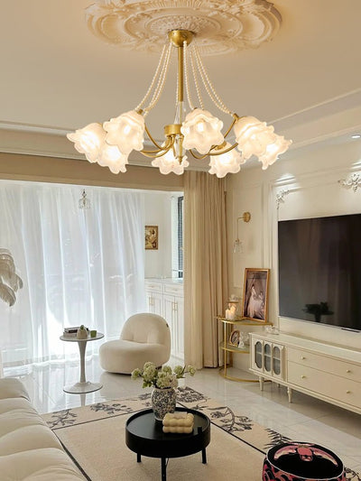 Allirila Traditional Elegance  Vintage Bloom Pearls Glass Chandelier