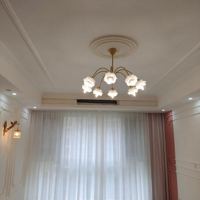Lustra Chandelier Brass Glass Rose Floral - Neutral Decor