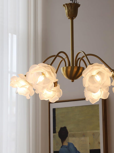 Lustra Chandelier Brass Glass Rose Floral - Neutral Decor