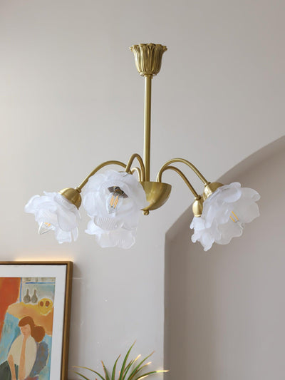 Lustra Chandelier Brass Glass Rose Floral - Neutral Decor