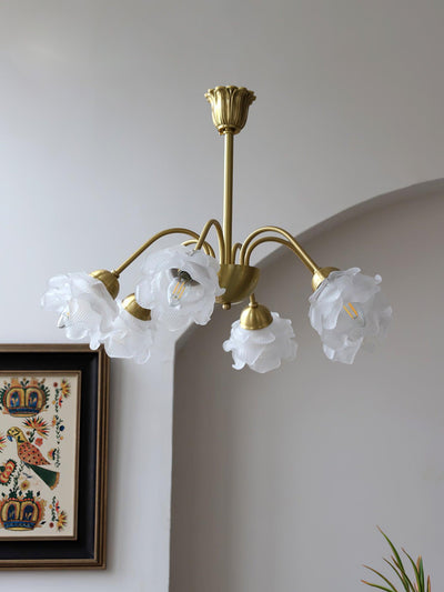 Lustra Chandelier Brass Glass Rose Floral - Neutral Decor