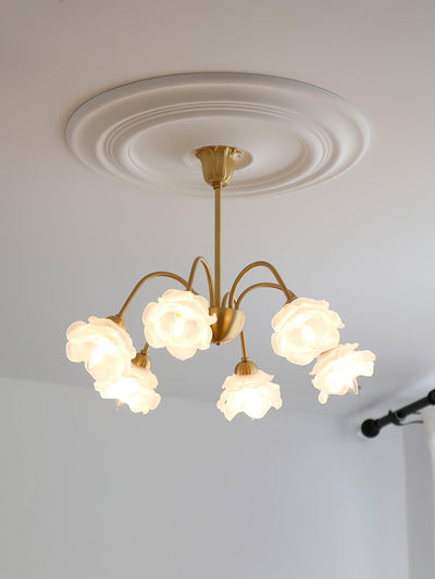 Lustra Chandelier Brass Glass Rose Floral - Neutral Decor