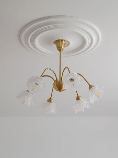 Lustra Chandelier Brass Glass Rose Floral - Neutral Decor