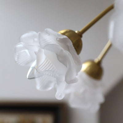 Lustra Chandelier Brass Glass Rose Floral - Neutral Decor