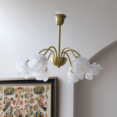 Lustra Chandelier Brass Glass Rose Floral - Neutral Decor