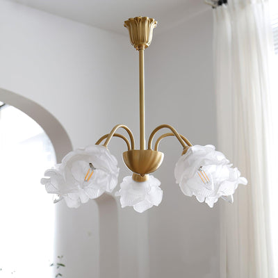 Lustra Chandelier Brass Glass Rose Floral - Neutral Decor