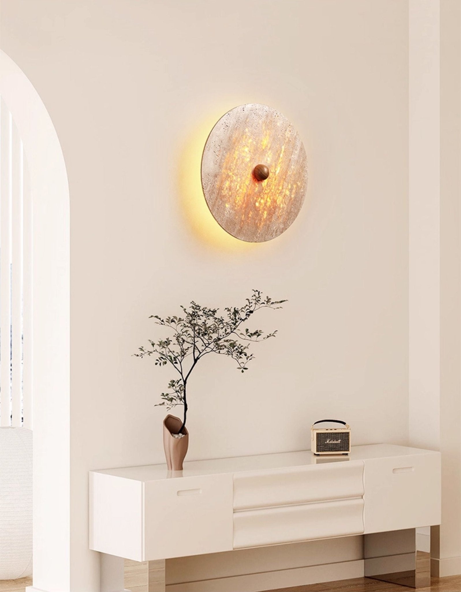 Valisine Round Travertine Disk Wall Lamp