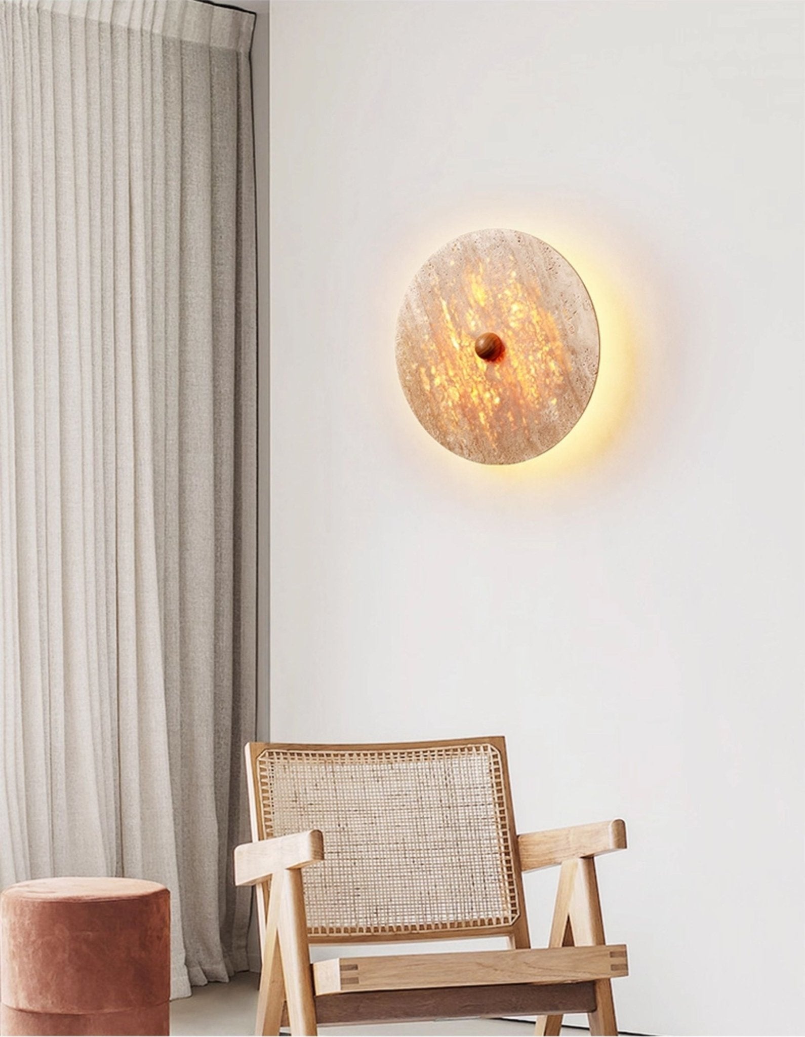 Valisine Round Travertine Disk Wall Lamp