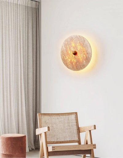 Valisine Round Travertine Disk Wall Lamp