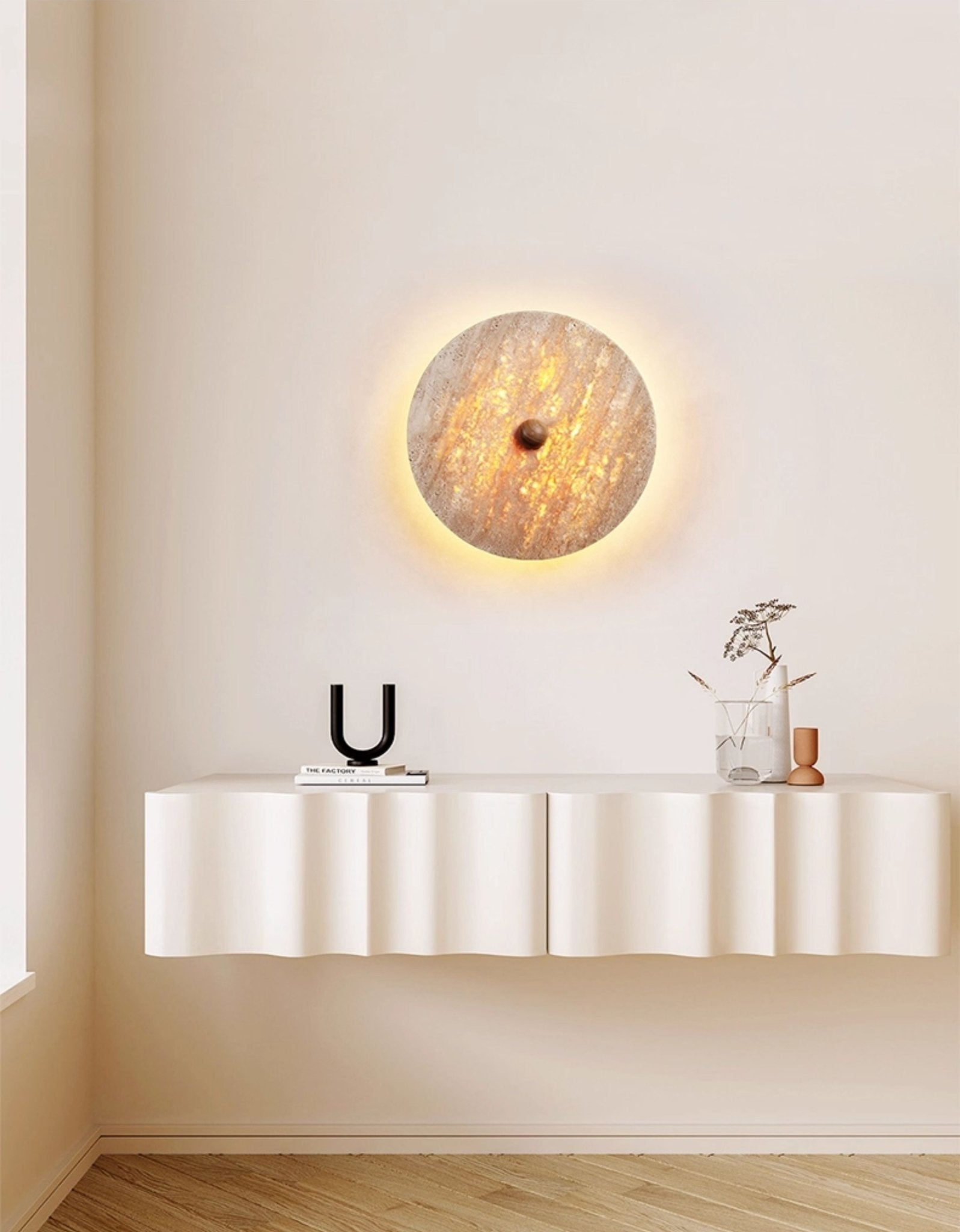 Valisine Round Travertine Disk Wall Lamp